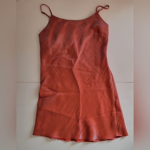 Forever 21 Rusty Orange Red Iridescent Spaghetti Strap Mini Slip Dress - Picture 1 of 11
